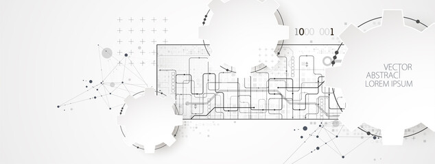 Abstract technology concept. Circuit board, high computer color background. Vector illustration with space for content, web - template, business tech presentation.