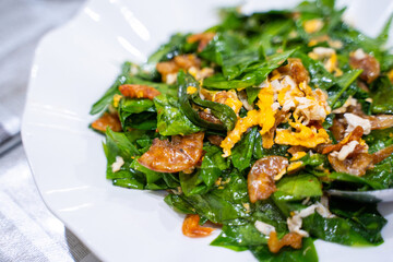 stir fried malindjo leaves with egg and dry shrimp