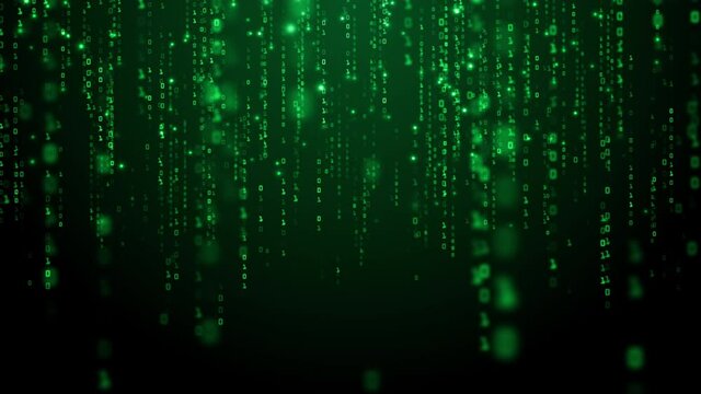Technology digital matrix background concept, Binary code black and green background with digits moving on screen. Seamless Loop 4K