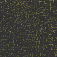 Golden cracked paint texture. Patina scratch golden distress grunge pattern. Exfoliate surface. Vector distressed background with aged effect 