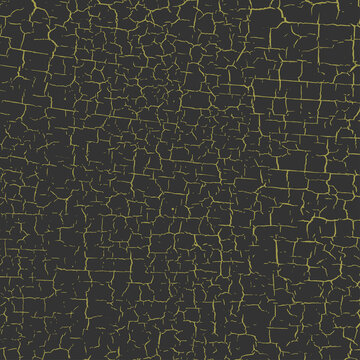 Golden Cracked Paint Texture. Patina Scratch Golden Distress Grunge Pattern. Exfoliate Surface. Vector Distressed Background With Aged Effect 