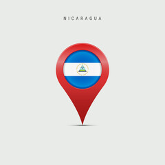 Teardrop map marker with flag of Nicaragua. 3D vector illustration