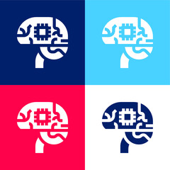 Artificial Intelligence blue and red four color minimal icon set