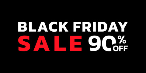 Black Friday sale banner with 90 percent price off. Modern discount card for promotion, ad and web design. Vector illustration.