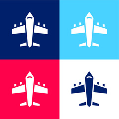 Airplane blue and red four color minimal icon set