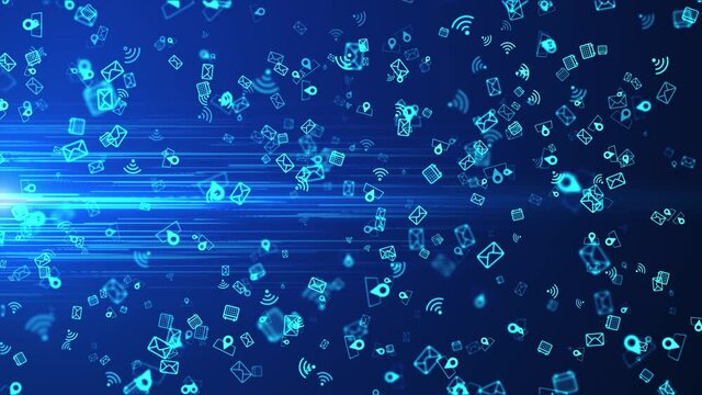 4K Connecting people internet Technology space HUD loop background. Social media network connections. Digital Data Cyberspace Particles Data Analysis . IoT Internet of Things. Communication network.