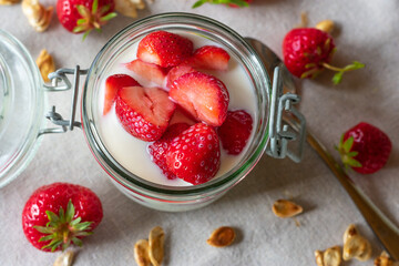 Strawberry dessert - fresh Strawberries in milk -