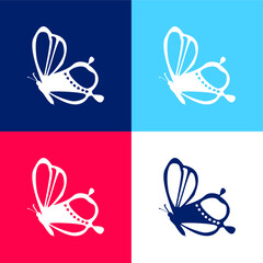 Beauty On Butterfly Side View Design blue and red four color minimal icon set