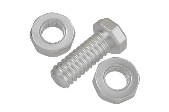 Screw and metal nut, 3D rendering. 3D illustration.