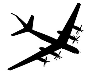 War plane flies across the sky. Isolated silhouette on white background