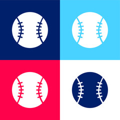 Baseball blue and red four color minimal icon set