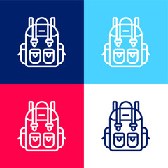 Backpack blue and red four color minimal icon set