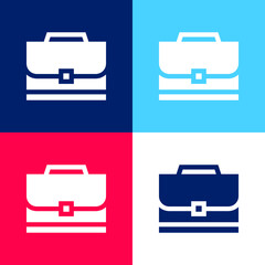 Briefcase blue and red four color minimal icon set