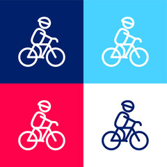 Biker With Helmet blue and red four color minimal icon set