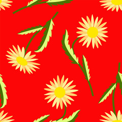 Fototapeta na wymiar Vector - camomile and dahlia flowers seamless pattern.
