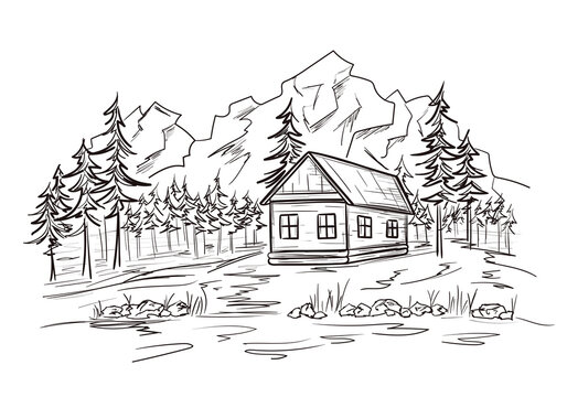 Mineral King Cabin Pencil Drawings For Sale Now | Cabin Art