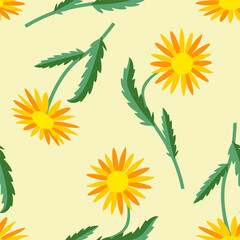 Vector - camomile and dahlia flowers seamless pattern.