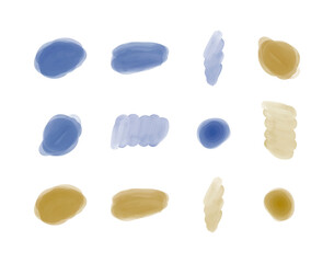 Set blue and yellow brush stroke watercolor splashes

