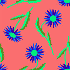 Vector - camomile and dahlia flowers seamless pattern.