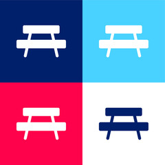 Bench blue and red four color minimal icon set