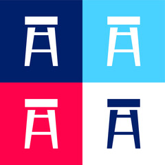 Bar Stool blue and red four color minimal icon set