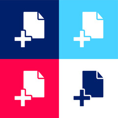 Fototapeta premium Add File blue and red four color minimal icon set