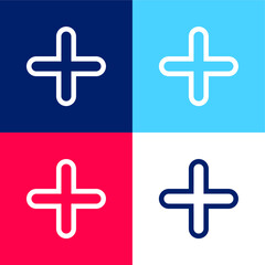 Obraz premium Add Cross Outlined Symbol blue and red four color minimal icon set