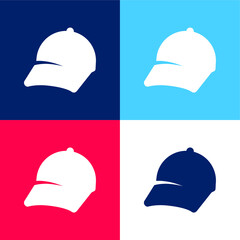 Baseball Cap blue and red four color minimal icon set