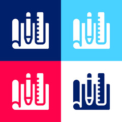 Blueprint blue and red four color minimal icon set