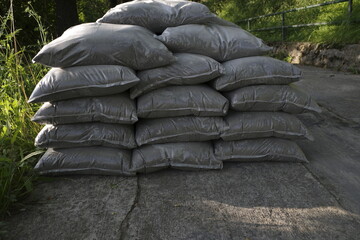 Pile of sacks in a construction site