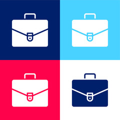 Briefcase blue and red four color minimal icon set