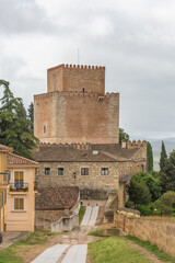 View at the Enrique II Castle, Parador de Ciudad Rodrigo, pedestrian path inside the medieval fortress