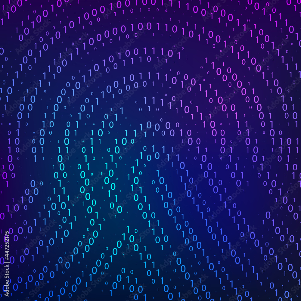 Poster Binary code. Biometric data by fingerprint shape. Cyber security technology. Digital verification information. Vector