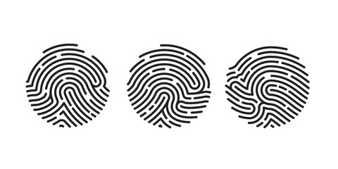 Circle Unique Fingerprint icon design for app isolated on white background. Finger print flat scan. Vector