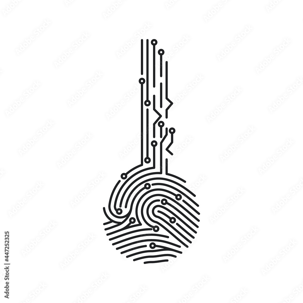Poster circuit fingerprint key. biometric id for software or app login. security system user verification. 