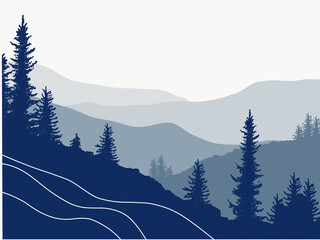 mountain view backgraound with pine tree vector ilustration