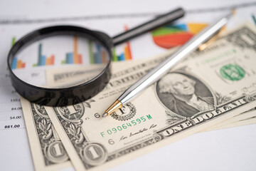 Magnifying glass on charts graphs paper. Financial development, Banking Account, Statistics,...