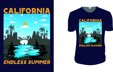 California endless summer. Summer Vector graphic for t shirt. Vector graphic, typographic poster or t-shirt. typography, print, vector illustration. 