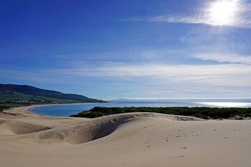 Fototapeta na wymiar Bolonia dunes with sea and sun