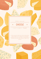 Swiss or French cheese vector flat poster concept. Gouda, Parmesan, Brie, Roquefort or Maasdam cheese.