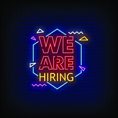 We are Hiring  Neon Signboard On Brick Wall