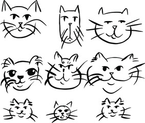 Set of different types of cats. Muzzles of funny cats.