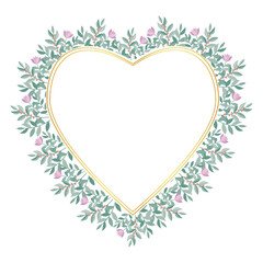 Botanical gold frame decorated with flowers, isolated vector illustration