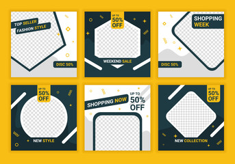 Set collection of social media post template. Summer sale business, fashion, brand ad templates set for posts, advertising. Background template with copy space for text and images design. Vector