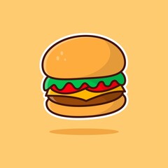 Burger Cartoon Vector Illustration. Good Used for Sticker, Logo, Icon, Clipart, Etc - EPS 10 Vector