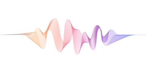 Abstract flowing wavy lines with pink and blue gradient color. Digital frequency track and voice equalizer. Modern Vector background