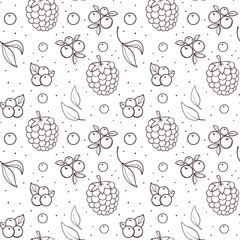Hand drawn seamless pattern with blackberry and raspberry