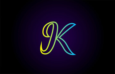 K green yellow creative handwritten alphabet letter logo for branding and business. Design for lettering and corporate identity with template icon