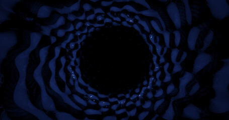 Render with a black ball in a psychedelic tunnel
