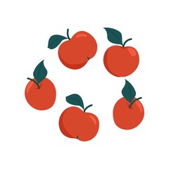 Red ripe apples set, vector illustration of autumn harvest in flat style. Isolate.